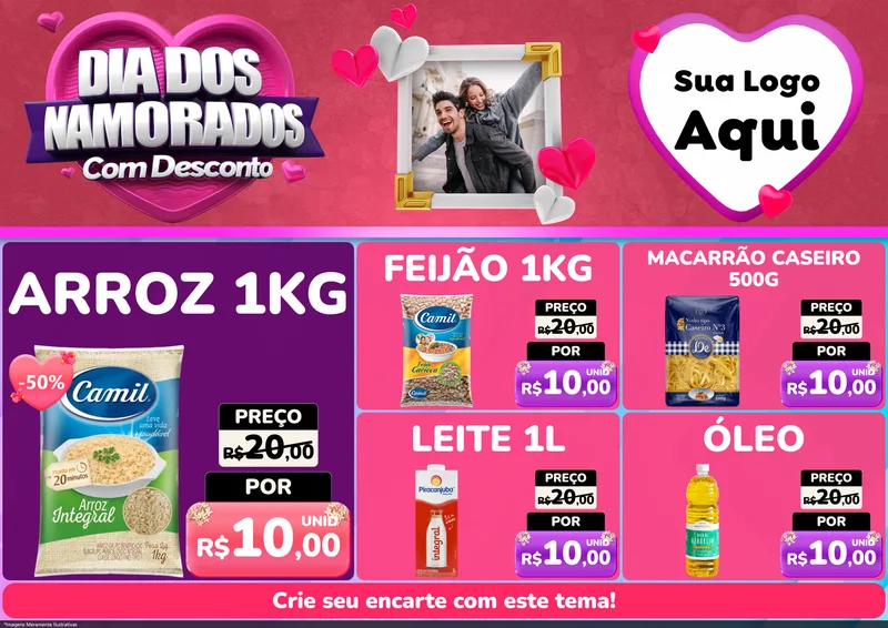 Modelo de Encarte para Encarte A4 Horizontal com o tema Dia Dos Namorados Com Desconto para Supermercado