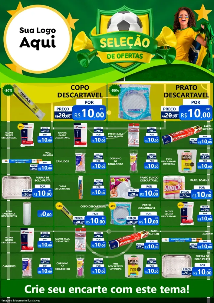 Modelo de Encarte para Encarte A4 Vertical com o tema Seleção de Ofertas - Copa para Embalagens