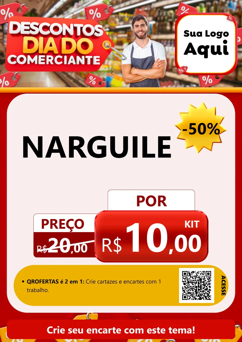 Modelo de Cartaz para Cartaz A4 Vertical com o tema Descontos Dia do Comerciante para Tabacaria