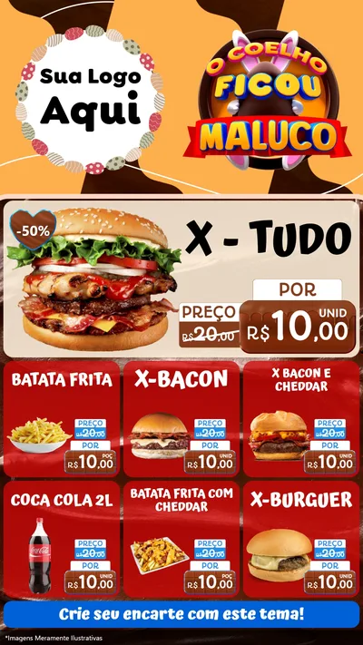 Modelo de Rede Social para Stories com o tema O Coelho Ficou Maluco - Páscoa para Hamburgueria