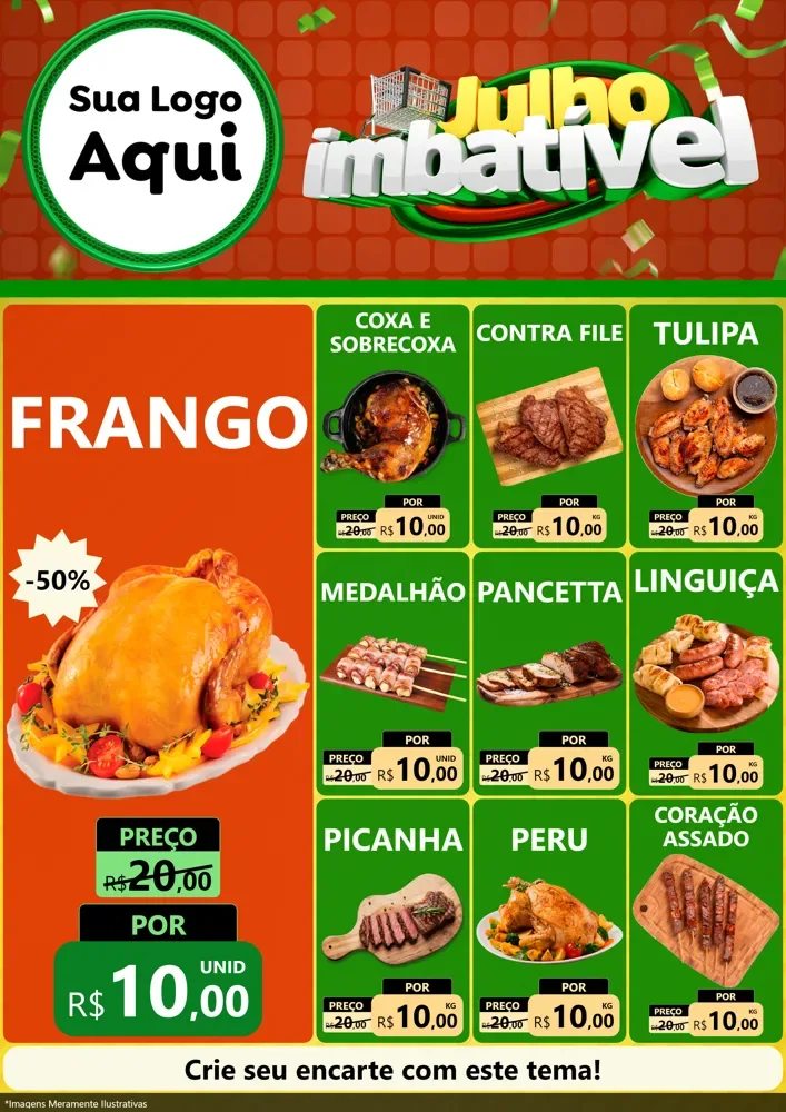 Modelo de Encarte para Encarte A4 Vertical com o tema Julho Imbatível para Assados