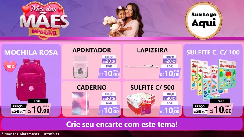 Modelo de TV para TV Horizontal com o tema Mês das Mães Imperdível para Papelaria