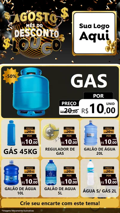 Modelo de Rede Social para Stories com o tema Agosto Mês do Desconto Louco para Água e gás