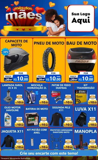 Modelo de Encarte para Encarte Grande com o tema Mês das Mães para Moto peças