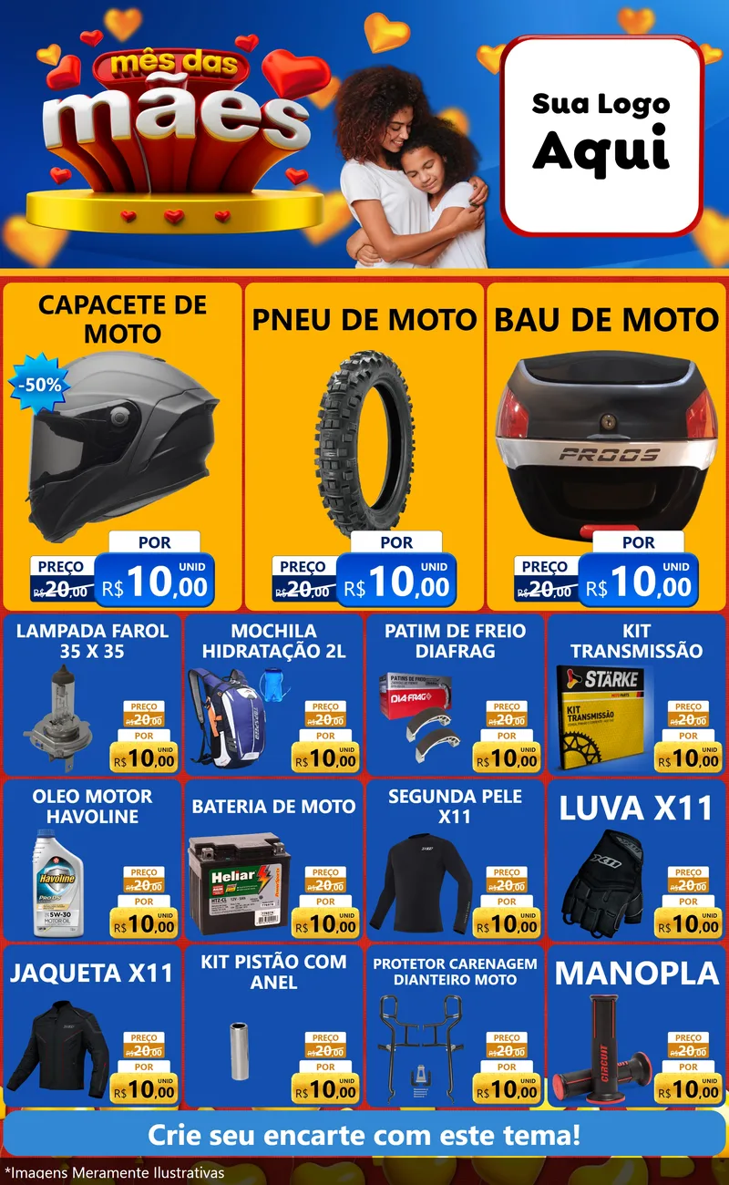 Modelo de Encarte para Encarte Grande com o tema Mês das Mães para Moto peças