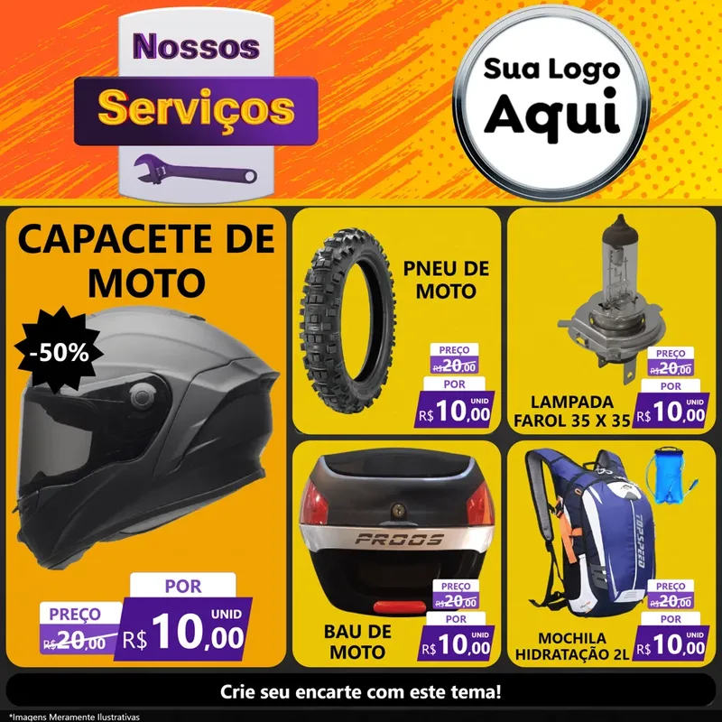 Modelo de Rede Social para Feed Facebook com o tema Nossos Serviços para Moto peças
