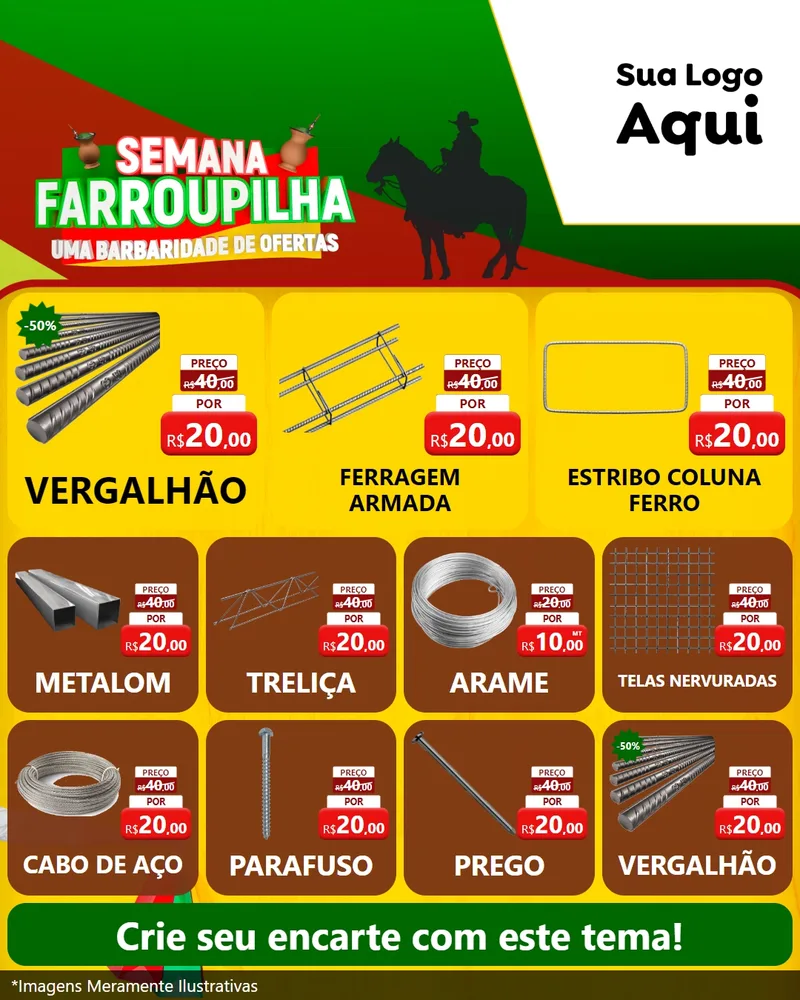 Modelo de Rede Social para Feed Instagram com o tema Semana Farroupilha - Uma Barbaridade de Ofertas para Ferragens