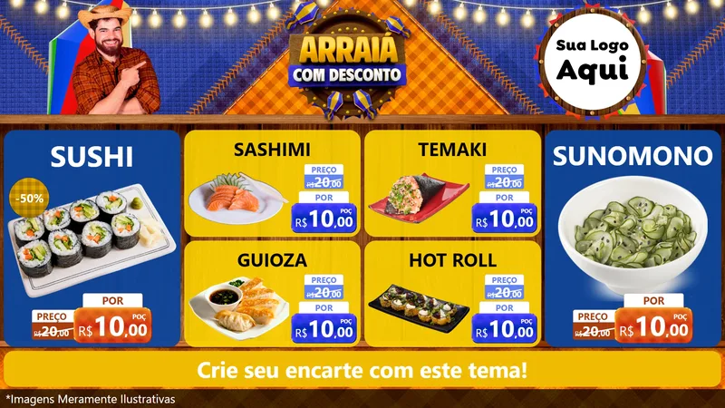 Modelo de TV para TV Horizontal com o tema Arraiá Com Desconto para Comida japonesa