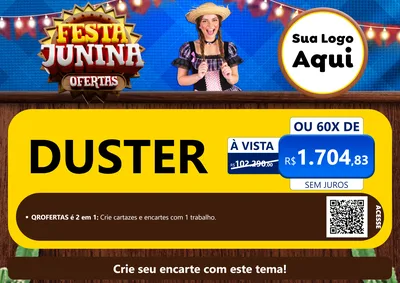 Modelo de Cartaz para Cartaz A4 Horizontal com o tema Festa Junina Ofertas para Concessionaria de Carros