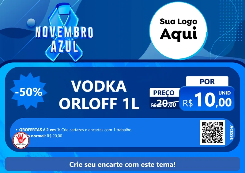 Modelo de Cartaz para Cartaz A4 Horizontal com o tema Novembro Azul para Distribuidora de bebidas