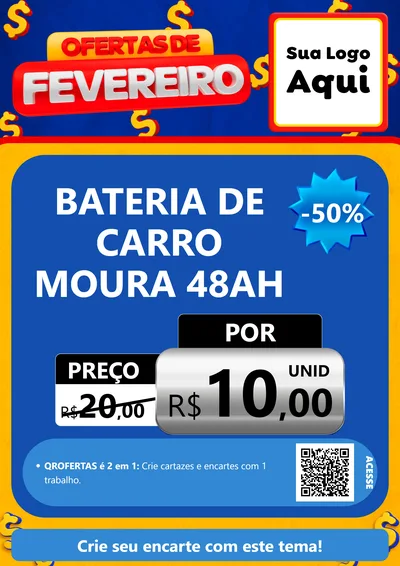 Modelo de Cartaz para Cartaz A4 Vertical com o tema Ofertas de Fevereiro para Baterias Elétricas