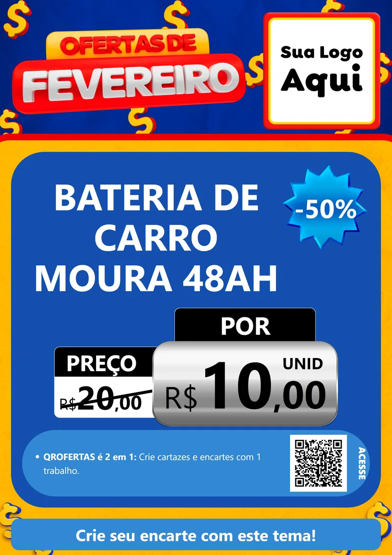 Modelo de Cartaz para Cartaz A4 Vertical com o tema Ofertas de Fevereiro para Baterias Elétricas