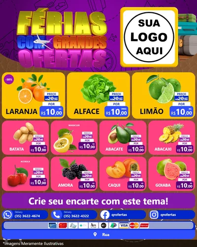 Modelo de Rede Social para Feed Instagram com o tema Férias com Grandes Ofertas para Hortifrúti