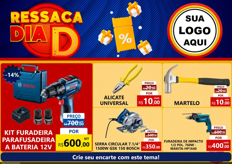 Modelo de Encarte para Encarte A4 Horizontal com o tema Ressaca Dia D para Maquinas e Ferramentas