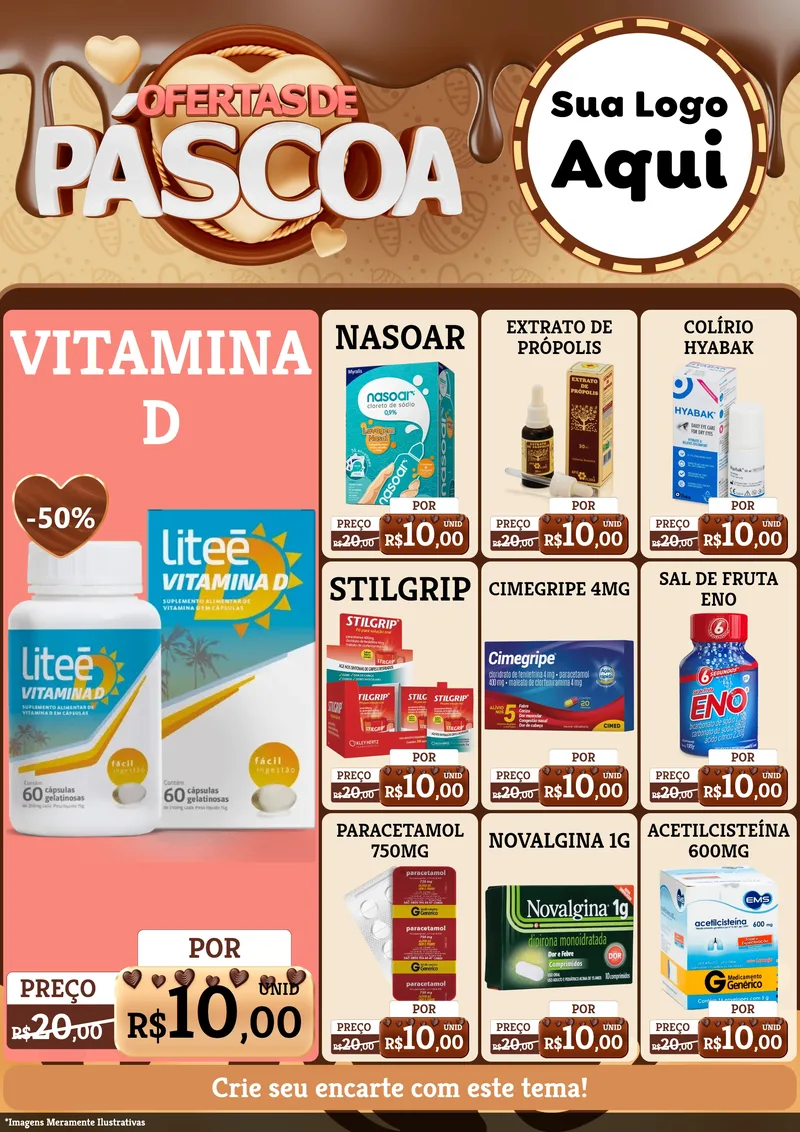 Modelo de Encarte para Encarte A4 Vertical com o tema Ofertas de Páscoa para Farmácia