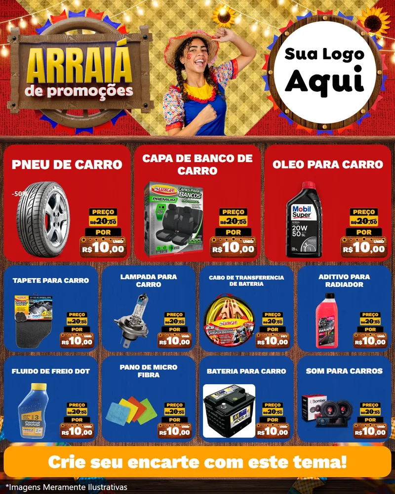 Modelo de Rede Social para Feed Instagram com o tema Arraiá de Promoções para Auto peças