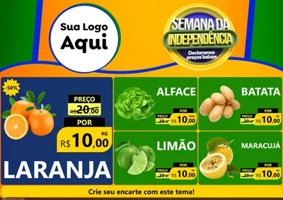 Modelo de Encarte para Encarte A4 Horizontal com o tema Semana da Independência Declaramos Preços Baixos para Hortifrúti