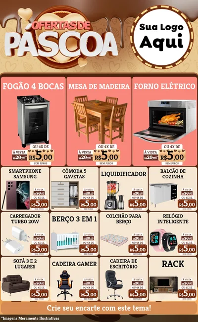 Modelo de Encarte para Encarte Grande com o tema Ofertas de Páscoa para Móveis e Eletro