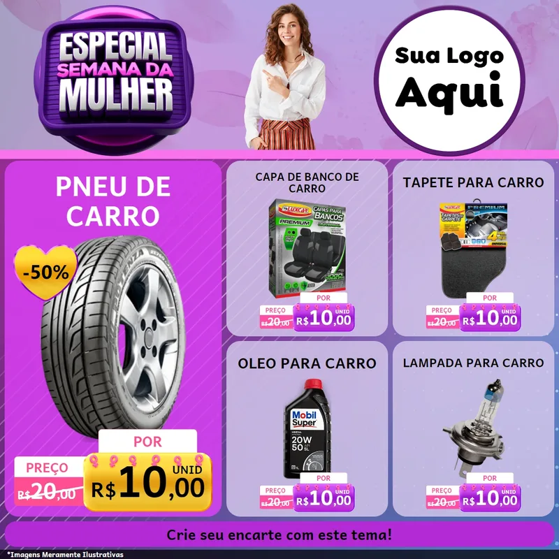 Modelo de Rede Social para Feed Facebook com o tema Especial Semana da Mulher para Auto peças