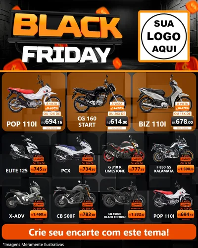 Modelo de Rede Social para Feed Instagram com o tema Black Friday para Concessionaria de Motos