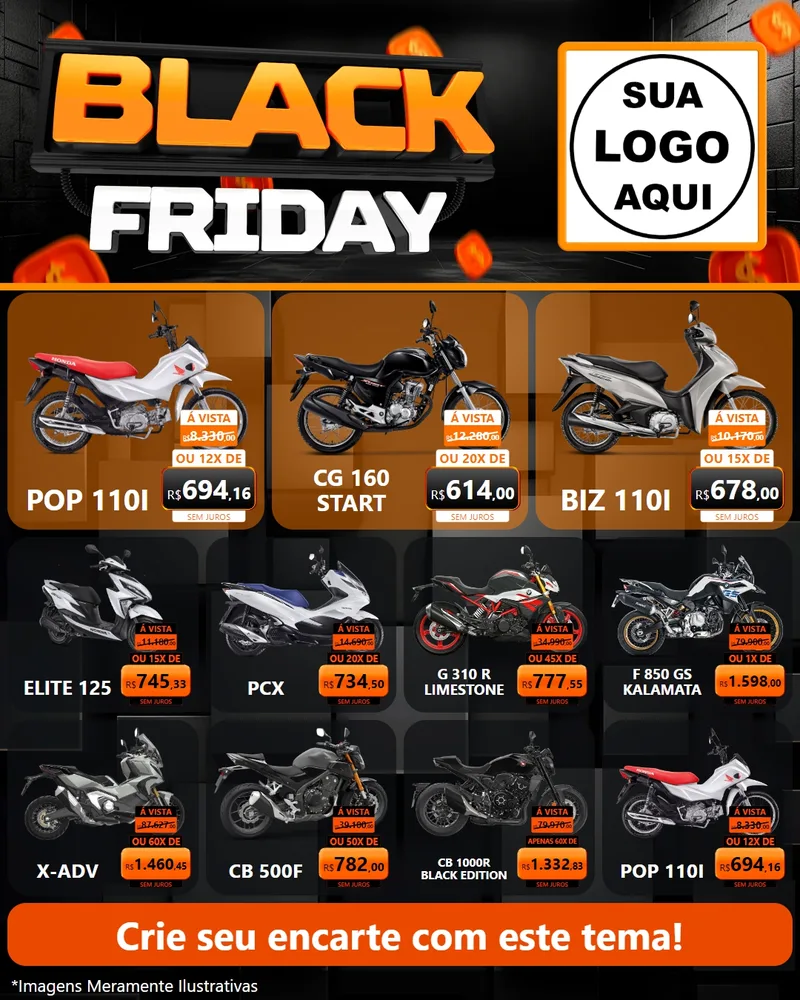 Modelo de Rede Social para Feed Instagram com o tema Black Friday para Concessionaria de Motos