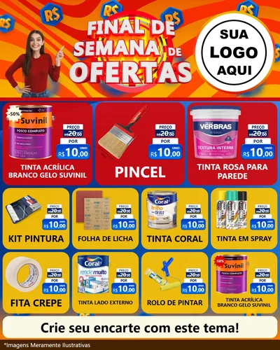 Modelo de Rede Social para Feed Instagram com o tema Final de Semana de Ofertas para Tintas e Ferramentas