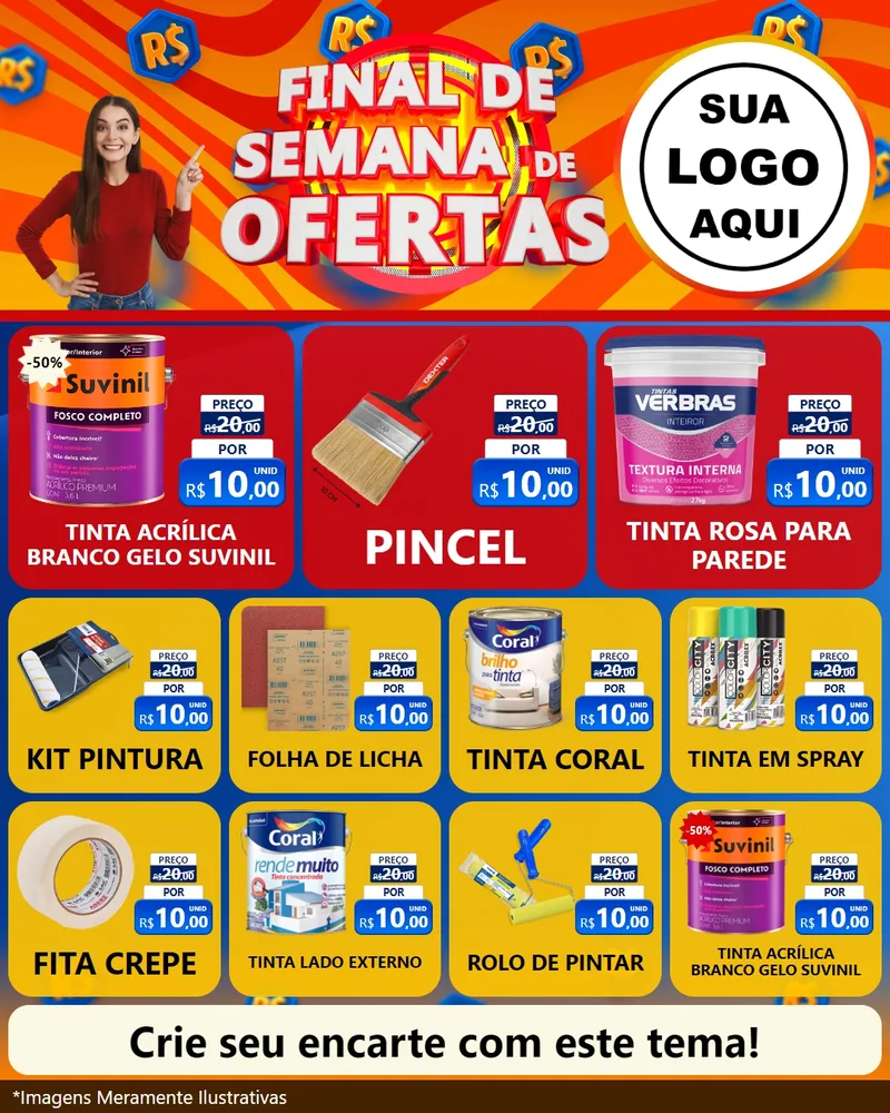 Modelo de Rede Social para Feed Instagram com o tema Final de Semana de Ofertas para Tintas e Ferramentas