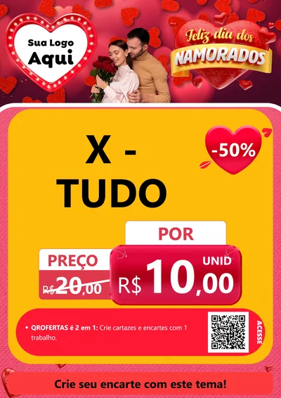 Modelo de Cartaz para Cartaz A4 Vertical com o tema Feliz Dia Dos Namorados para Hamburgueria
