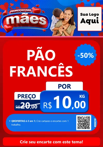 Modelo de Cartaz para Cartaz A4 Vertical com o tema Promoção das Mães para Padaria