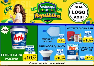Modelo de Encarte para Encarte A4 Horizontal com o tema Proclamação da República para Produtos para Piscina