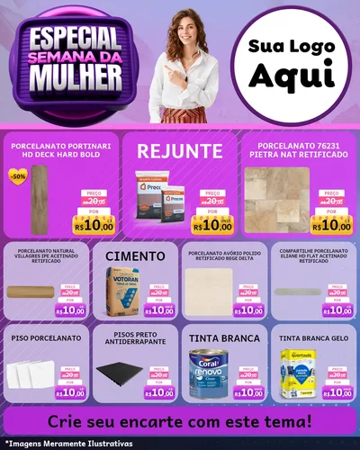 Modelo de Rede Social para Feed Instagram com o tema Especial Semana da Mulher para Pisos e revestimentos