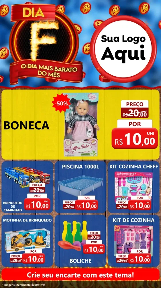 Modelo de Rede Social para Stories com o tema Dia F - O Dia Mais Barato Do Mês para Brinquedos