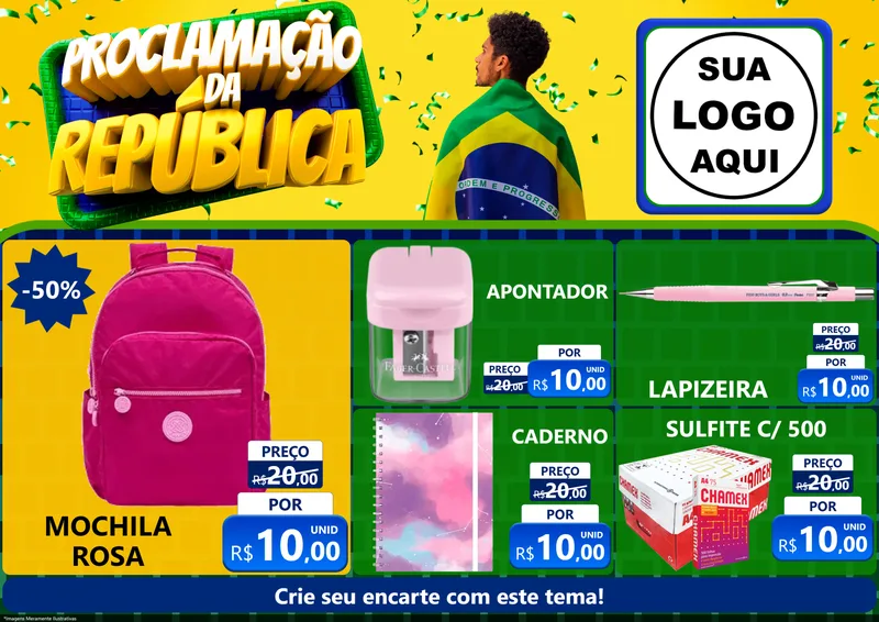 Modelo de Encarte para Encarte A4 Horizontal com o tema Proclamação da República para Papelaria