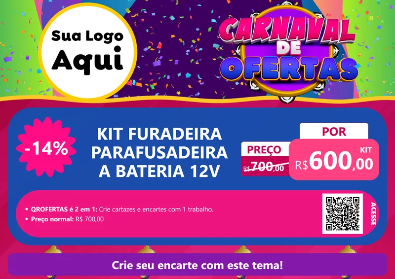Modelo de Cartaz para Cartaz A4 Horizontal com o tema Carnaval de Ofertas para Maquinas e Ferramentas