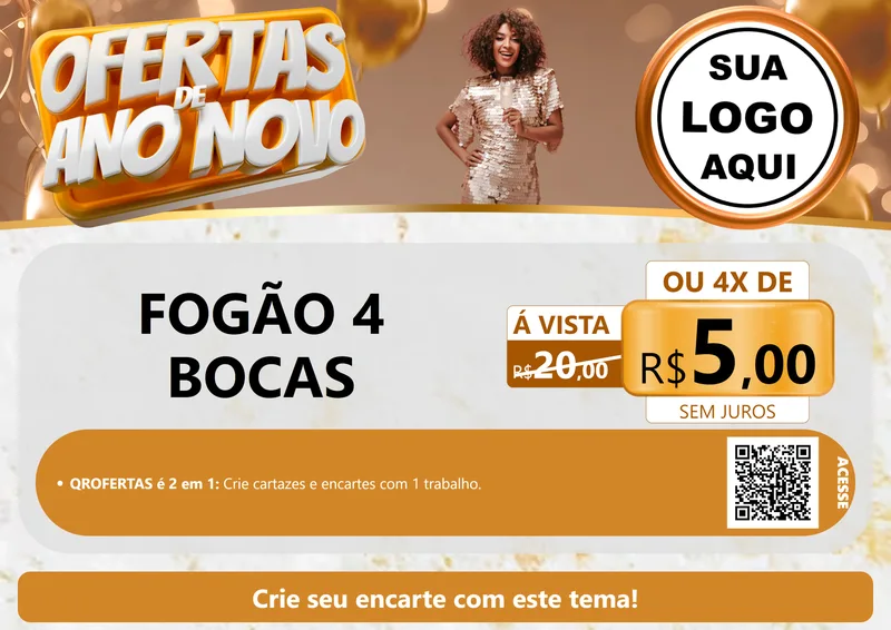 Modelo de Cartaz para Cartaz A4 Horizontal com o tema Ofertas de Ano Novo para Móveis e Eletro