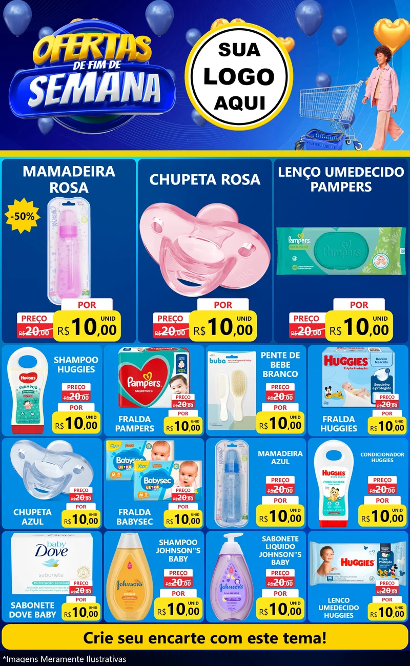 Modelo de Encarte para Encarte Grande com o tema Ofertas de Fim de Semana para Bebês