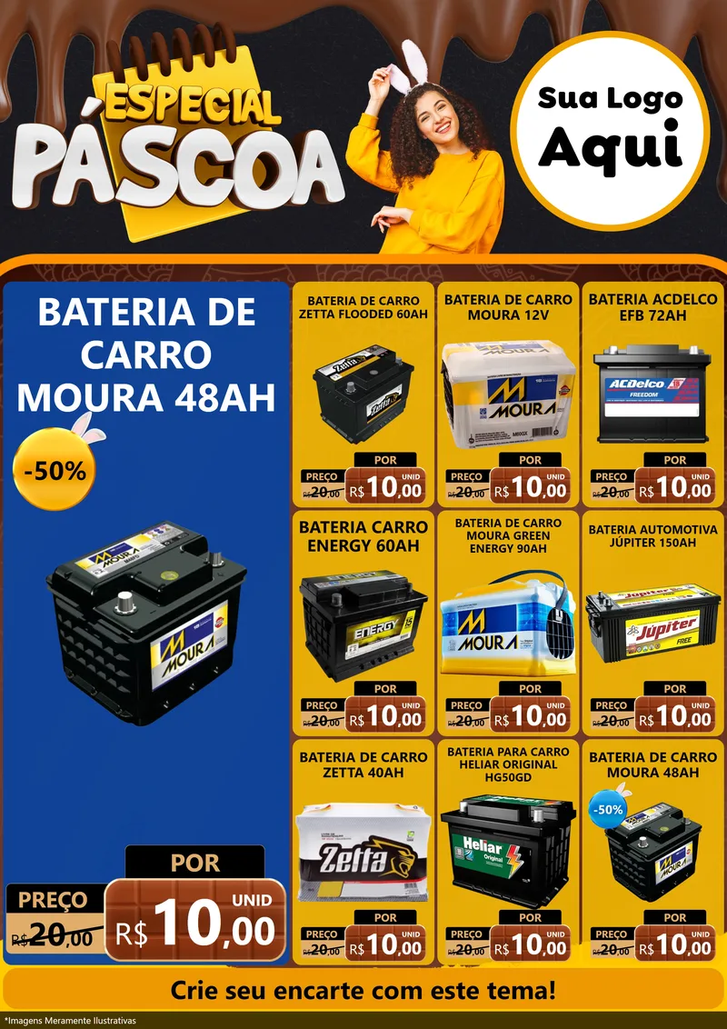 Modelo de Encarte para Encarte A4 Vertical com o tema Especial Páscoa para Baterias Elétricas