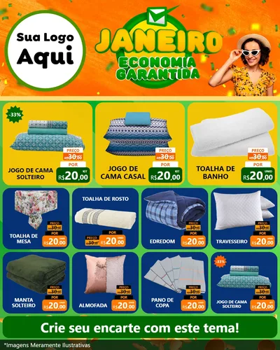 Modelo de Rede Social para Feed Instagram com o tema Janeiro - Economia Garantida para Cama, Mesa e Banho
