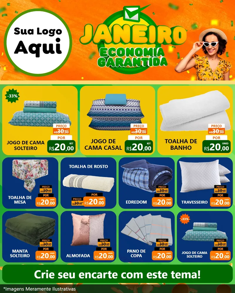 Modelo de Rede Social para Feed Instagram com o tema Janeiro - Economia Garantida para Cama, Mesa e Banho