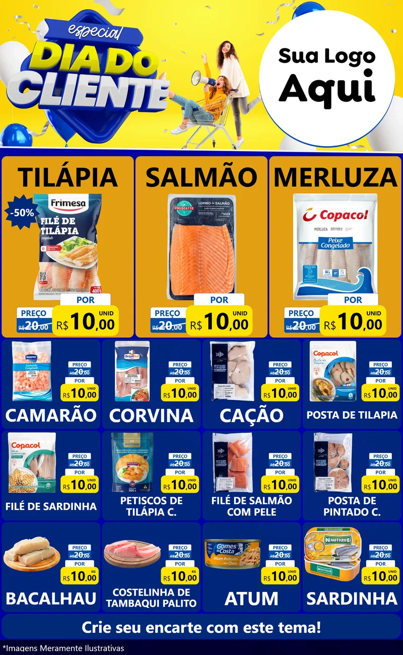 Modelo de Encarte para Encarte Grande com o tema Especial Dia do Cliente para Peixaria