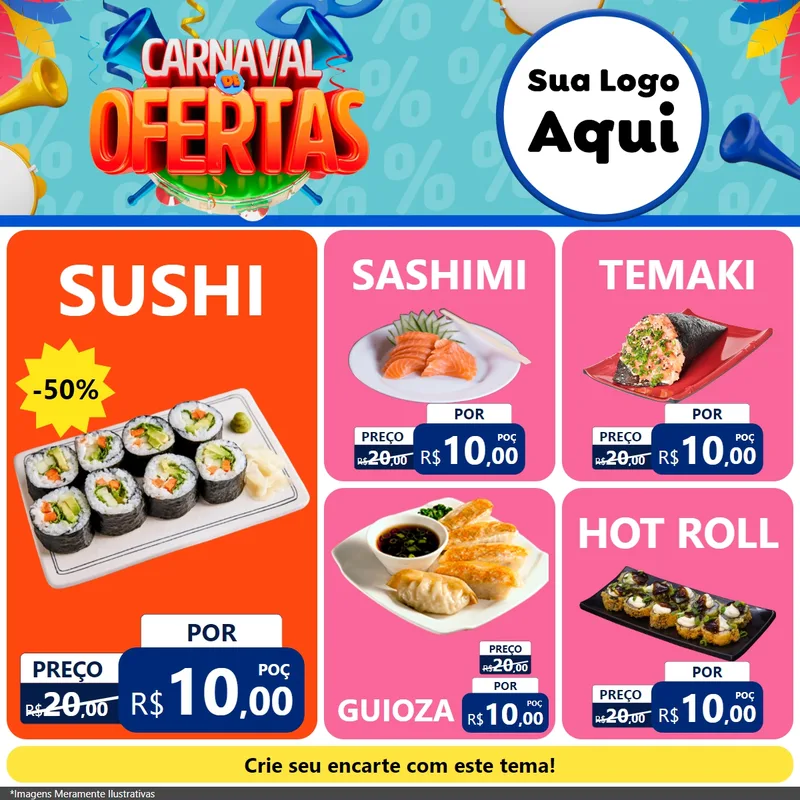Modelo de Rede Social para Feed Facebook com o tema Carnaval de Ofertas para Comida japonesa