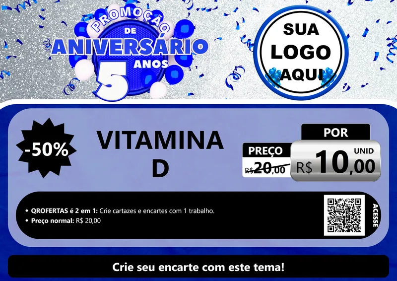 Modelo de Cartaz para Cartaz A4 Horizontal com o tema Promoção de Aniversário - 5 Anos para Farmácia