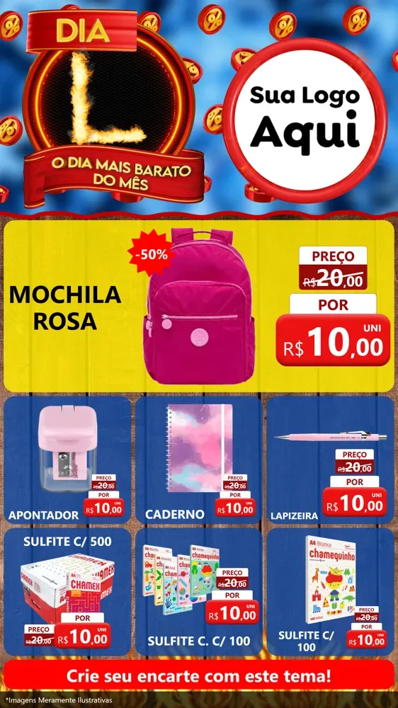 Modelo de Rede Social para Stories com o tema Dia L - O Dia Mais Barato Do Mês para Papelaria