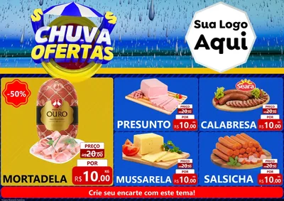 Modelo de Encarte para Encarte A4 Horizontal com o tema Chuva de Ofertas para Frios e Laticínios