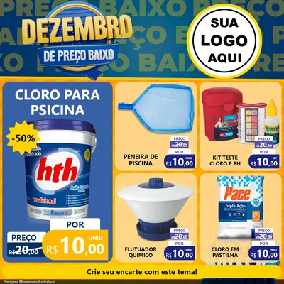 Modelo de Rede Social para Feed Facebook com o tema Dezembro de Preço Baixo para Produtos para Piscina