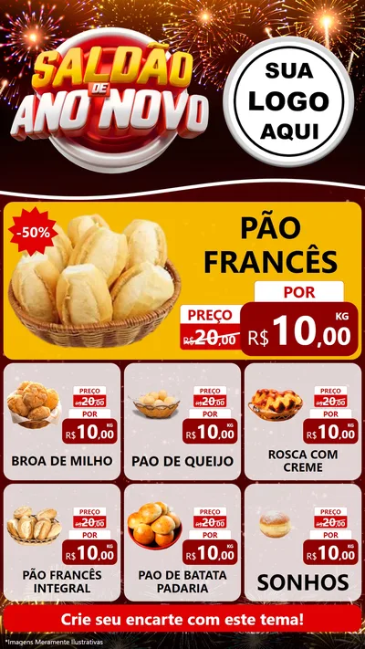 Modelo de Rede Social para Stories com o tema Saldão de Ano Novo para Padaria