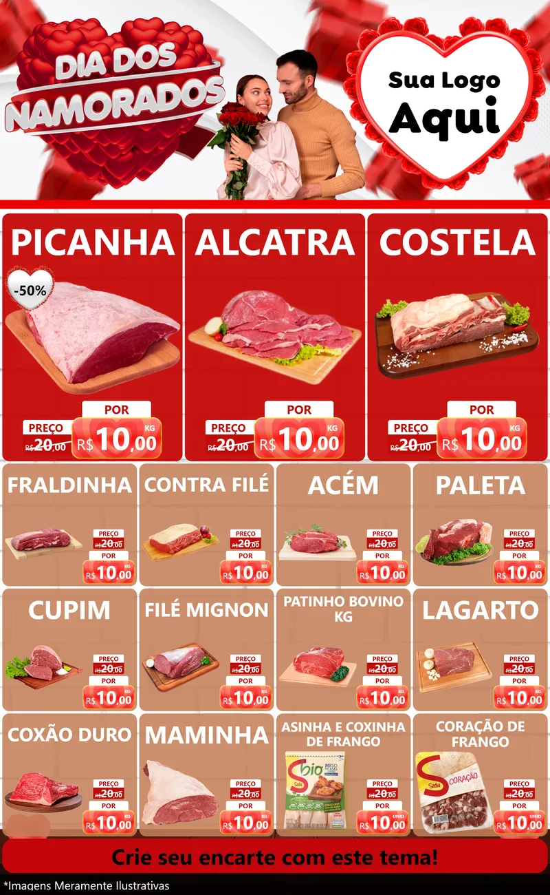 Modelo de Encarte para Encarte Grande com o tema Dia dos Namorados para Açougue