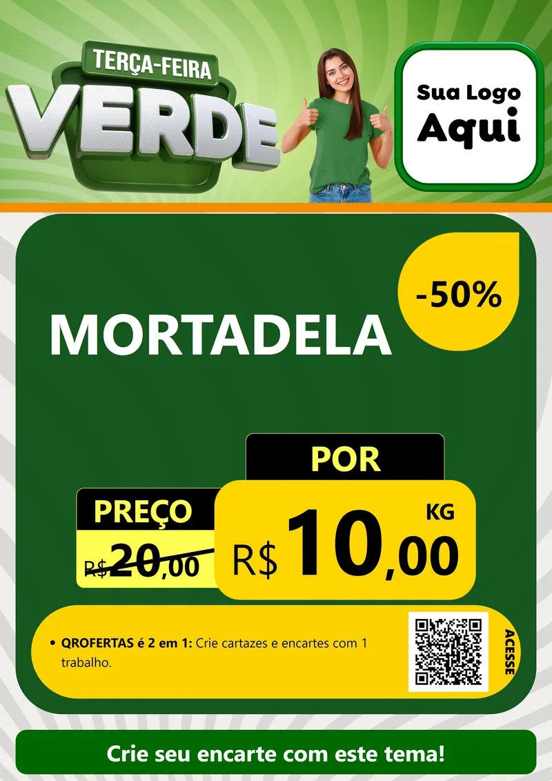 Modelo de Cartaz para Cartaz A4 Vertical com o tema Terça - Feira Verde para Frios e Laticínios