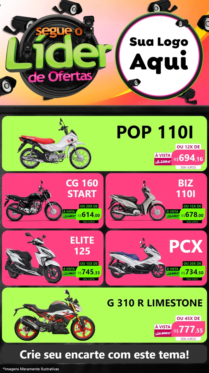Modelo de TV para TV Vertical com o tema Segue o Líder de Ofertas para Concessionaria de Motos