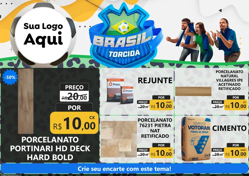 Modelo de Encarte para Encarte A4 Horizontal com o tema Brasil Torcida - Copa para Pisos e revestimentos